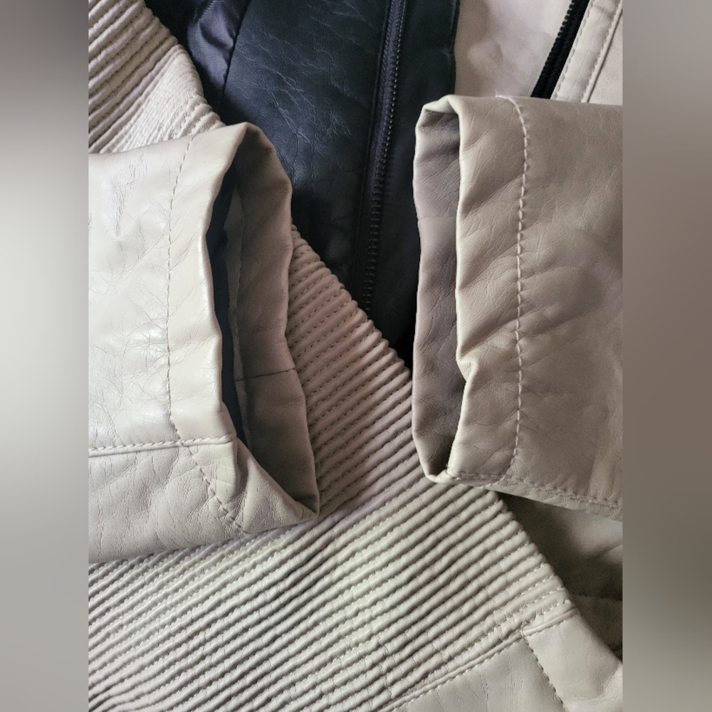 THERAPY Beige Jacket Winter Faux Leather Lined Comfy 2x Plus - Picture 14 of 14
